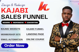 design kajabi website, online courses, sales funnel and email automation