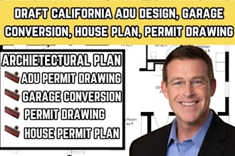 draft california adu design, garage conversion, house plan, permit drawing