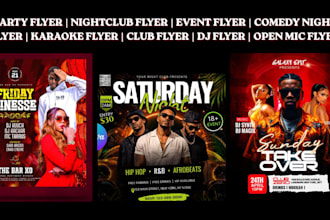 design party flyer, nightclub flyer, event flyer, comedy night flyer, karaoke