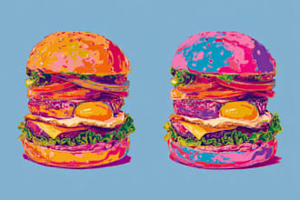 create colorful food pop art illustration for restaurant and social media