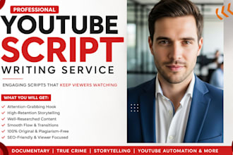write engaging youtube automation documentary, true crime and viral video script