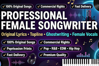 write and sing original song lyrics, female topline, pop songs, and custom songs