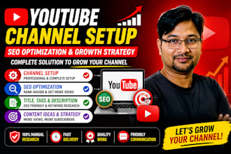 do youtube channel setup, SEO, title, description and tags