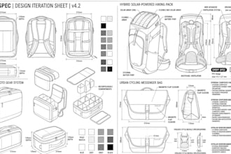 do bag design, backpack, handbag, luggage, wallet design and make a tech pack