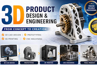 do 3d product design, prototyping, 3d printing, cad, cnc machining 3d cad design