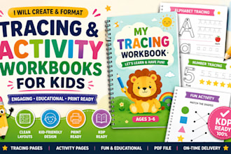 create and format tracing and activity workbook for kids KDP