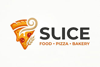 design a creative slice logo for food, pizza, bakery, and modern brands