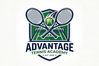 design a professional tennis court logo for sports clubs, academies