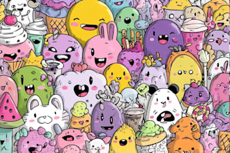 illustrate doodle cartoon art, mural and decal illustration