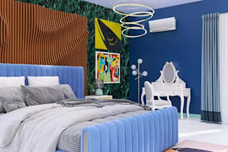 interior design for bathroom, kitchen, living room with 3d media wall cabinets