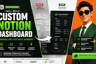 build custom notion workspace, notion dashboard, notion CRM and client portal