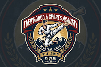 design a powerful taekwondo logo for martial arts, karate and sports academy
