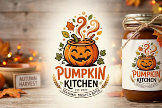 design a creative pumpkin logo for halloween, food brand and seasonal business