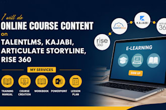 do online course content on talentlms, kajabi, articulate storyline, rise 360