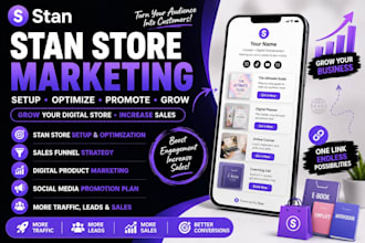do stan store marketing and setup, digital product promotion, and sales funnel