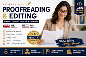 proofread and edit books, essays, theses in US or UK english