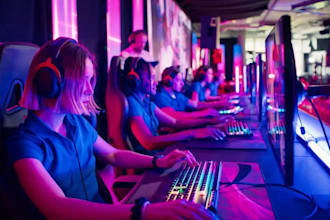 develop gaming center, esports arena, VR arcade, gaming lounge and render