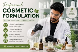 develop formulas for cosmetic formulation, skincare, hair care, organic product