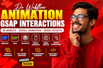 do webflow animation gsap interactions 3d website scroll animation webgl effects