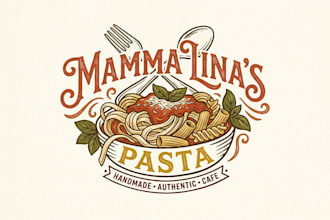design a delicious pasta logo for restaurant, italian food brand and cafe