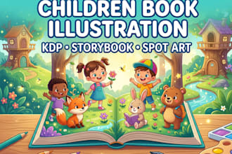 create cute spot illustrations for children books and KDP storybooks