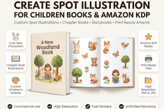 create cute spot illustrations for childrens books and folktales
