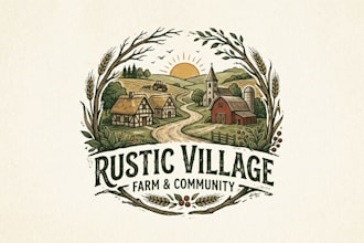 design a rustic village logo for farm, countryside, rural and community brand