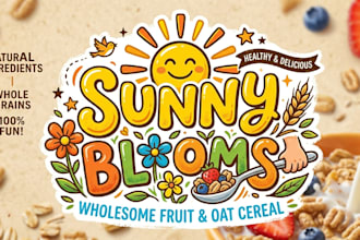 design a creative cereal brand logo for breakfast food and kids cereal packaging