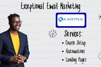 setup courses, landing page, automation on kartra