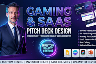 customize investor ready gaming, saas funding pitch deck in figma and slide deck