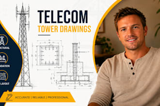 telecom tower structural drawing, cell tower foundation, telecom cad layout