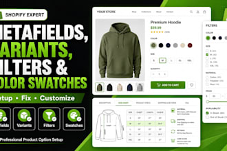 set up shopify metafields product variants, product filters and color swatches