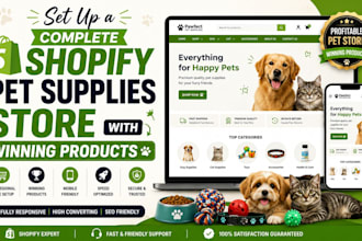 set up a complete shopify pet supplies store with winning products