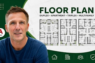 duplex 2d floor plan, apartment plan, multifamily autocad floor plan triplex cad