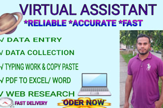 be virtual assistant for data entry, web research, pdf to excel, typing copy pas