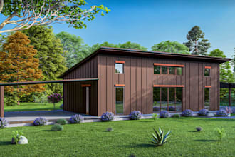 restyle barndominium house plan, metal building, shouse floor layout, pole frame