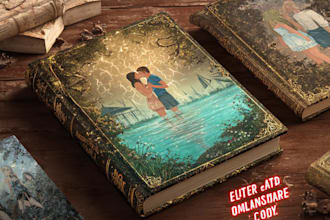 design a romantic fantasy book cover or cinematic story