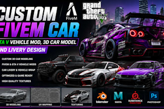 create custom fivem car, gta v vehicle mod, 3d car model and livery design