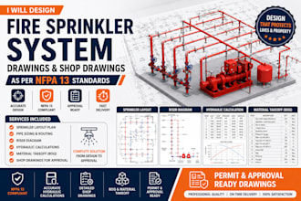 design fire sprinkler system drawings and shop drawings as per nfpa 13