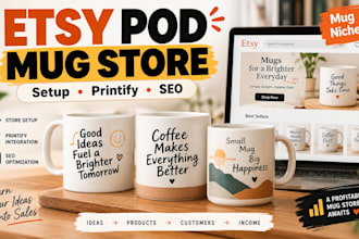 set up etsy print on demand mug store with printful and printify