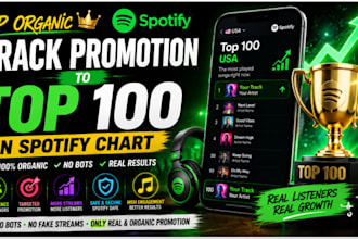 do vip organic spotify track promotion to top 100 in spotify chart no bot