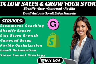 fix shopify low sales  etsy gumroad payhip email marketing automation funnels