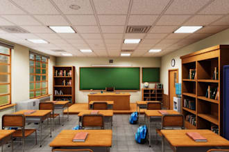 design school classroom layout, children learning space,kids form room rendering