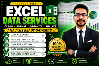 do excel data cleaning, formatting, and prepare analysis ready datasets