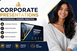 corporate presentation slides, company profile presentation, executive deck pro