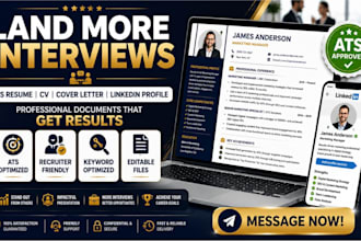 write ats resume CV cover letter and linkedln profile to land interviews