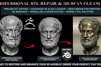 fix stl file 3d scan cleanup retology for watertight 3d printing 3d head model