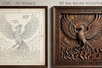 sketch to 3d bas relief 3d abstract relief 3d wall art 3d laser engraving  stl