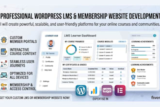 develop wordpress membership website, lms website elearning learndash website