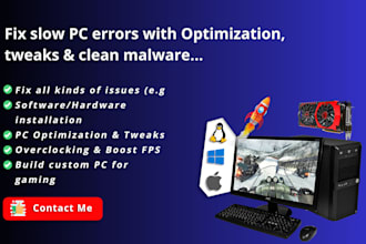 fix slow PC errors with optimization, tweaks, clean malware
